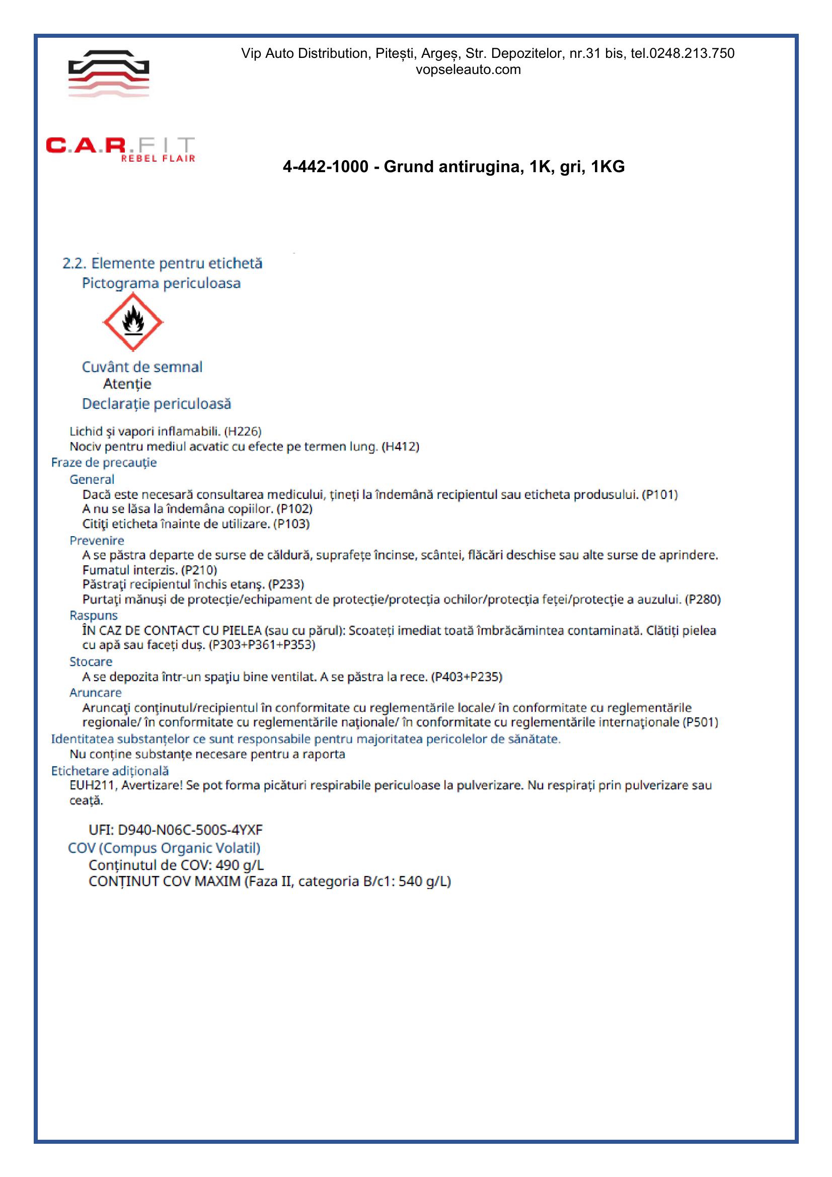 Grund antirugina, 1K, gri, 1KG, C.A.R. FIT