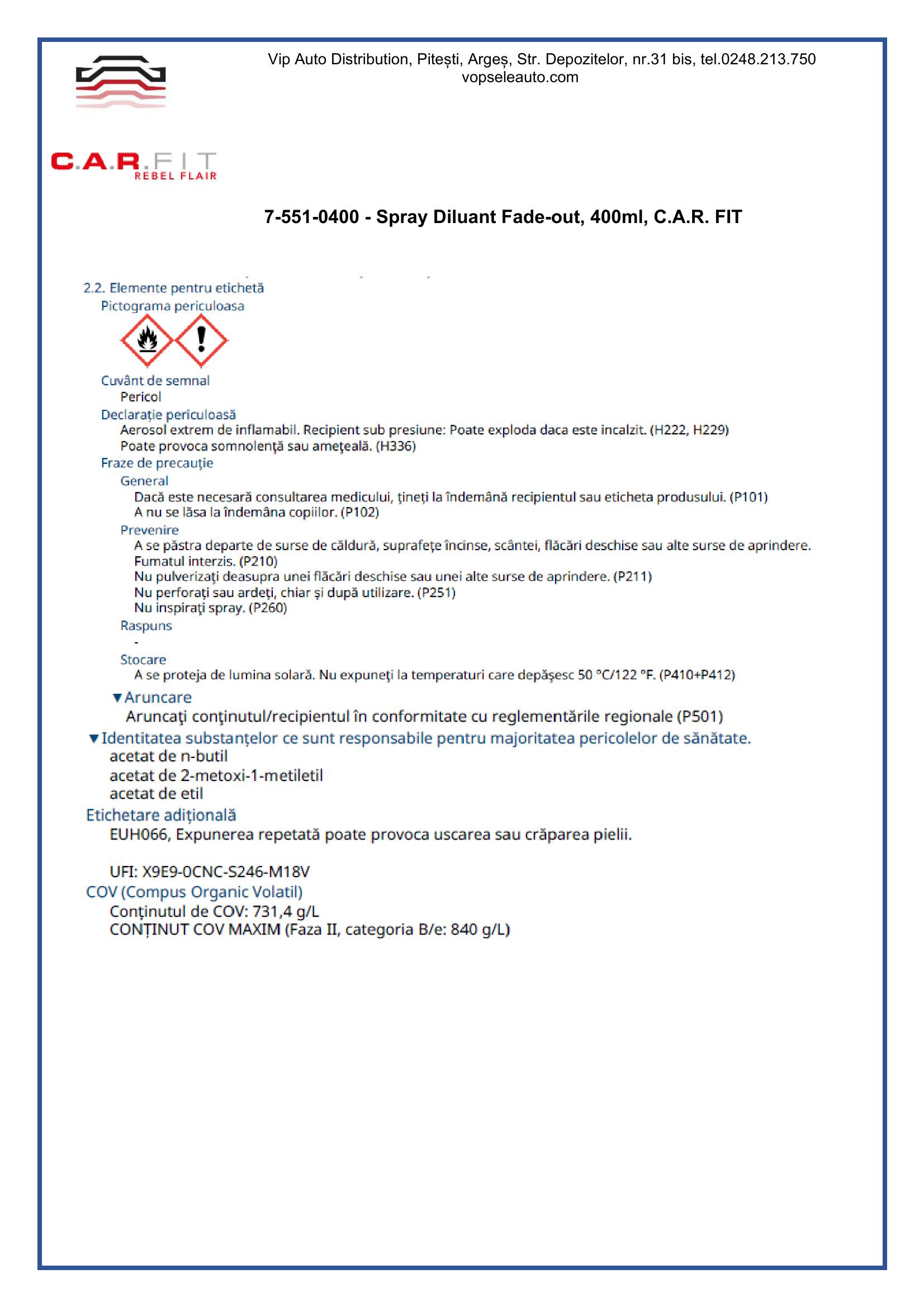 Spray Diluant Fade-out, 400ml, C.A.R. FIT