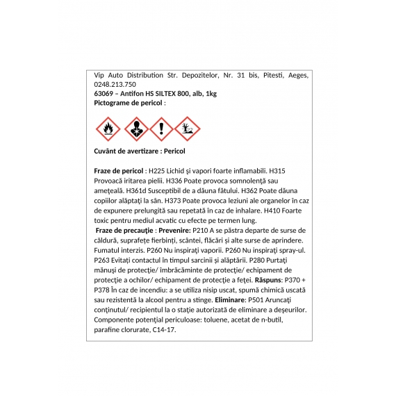 Antifon HS SILTEX 800, alb, 1Kg, Roberlo