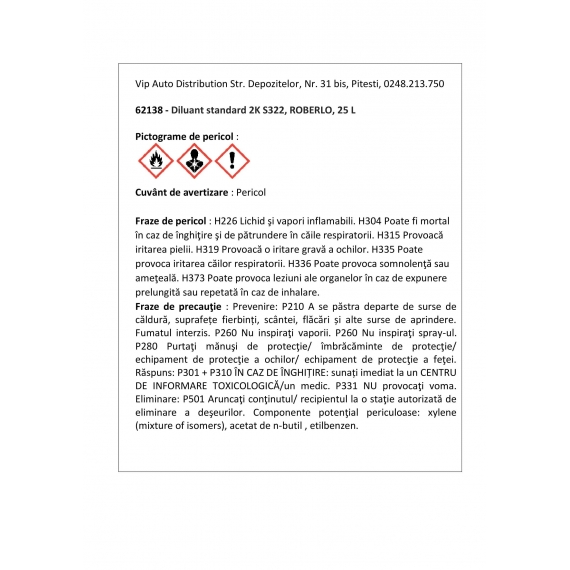 Diluant standard 2K S322, Roberlo, 25L