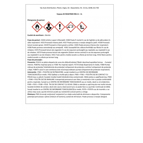 Vopsea 2K Dacia 61H, 1L, Readymix 901-G, Roberlo